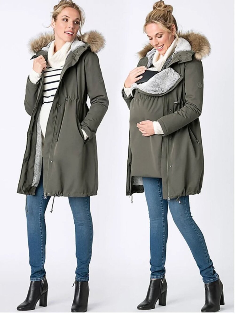 Seraphine Olive/Khaki 3 in 1 Winter Maternity Parka coat size US 8